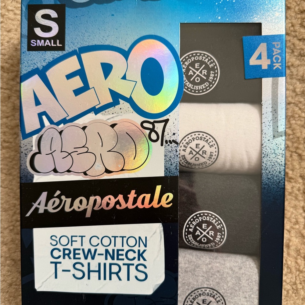 Aeropostale Men's Gray and White Crew-Neck T-Shirts - 4 Pack